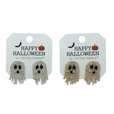 Rhinestone Ghost Halloween Earrings in Silver or Gold (0.6x1in)