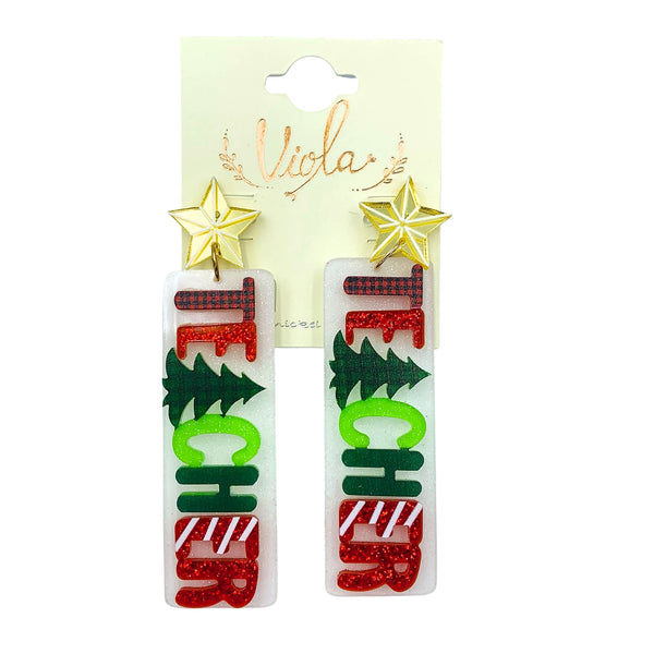 Teacher Christmas Themed Acrylic Dangle Earrings