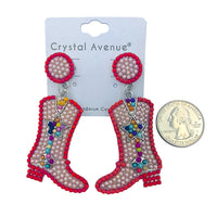 Beaded Cowboy Boot Earrings in 2 Colors - Boots, Crystal Avenue (1.4x2.8in)