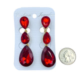 Clip On 3 Tier Teardrop Crystal Dangle Earrings - 10 Colors (0.75x2.75in)
