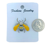 Bumble Bee Enamel Colored w/ Pearls & Crystal Pin in Red or Yellow (1.9x1.125in)
