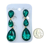 Clip On 3 Tier Teardrop Crystal Dangle Earrings - 10 Colors (0.75x2.75in)
