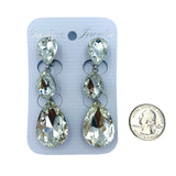 Clip On 3 Tier Teardrop Crystal Dangle Earrings - 10 Colors (0.75x2.75in)