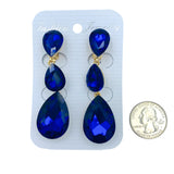 Clip On 3 Tier Teardrop Crystal Dangle Earrings - 10 Colors (0.75x2.75in)