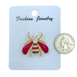 Bumble Bee Enamel Colored w/ Pearls & Crystal Pin in Red or Yellow (1.9x1.125in)