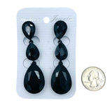 Clip On 3 Tier Teardrop Crystal Dangle Earrings - 10 Colors (0.75x2.75in)