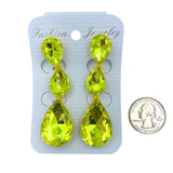 Clip On 3 Tier Teardrop Crystal Dangle Earrings - 10 Colors (0.75x2.75in)