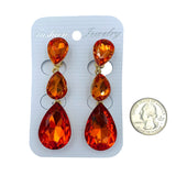Clip On 3 Tier Teardrop Crystal Dangle Earrings - 10 Colors (0.75x2.75in)