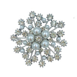 Pearl & Crystal Round Flower Burst Bouquet Brooch Pin, Style 2 (2.5in)