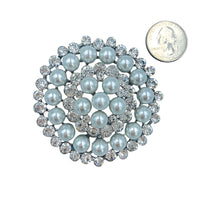 Pearl & Crystal Round Flower Burst Bouquet Brooch Pin (2.75in)