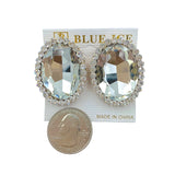 Clip On Oval Crystal Rhinestone Halo Button Earrings - 8 Colors (1.2x2.6in)