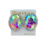 Clip On Oval Crystal Rhinestone Halo Button Earrings - 8 Colors (1.2x2.6in)