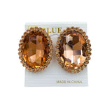 Clip On Oval Crystal Rhinestone Halo Button Earrings - 8 Colors (1.2x2.6in)