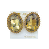 Clip On Oval Crystal Rhinestone Halo Button Earrings - 8 Colors (1.2x2.6in)