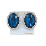 Clip On Oval Crystal Rhinestone Halo Button Earrings - 8 Colors (1.2x2.6in)