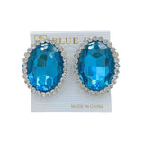 Clip On Oval Crystal Rhinestone Halo Button Earrings - 8 Colors (1.2x2.6in)