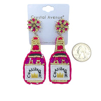 Rose Pink Champagne Bottle Seed Bead Earrings (1.06x2.95in)