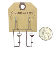 Wine Bottle Glass Outline Metal Earrings in Silver or Gold (0.4x2in)