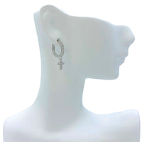 Cubic Zirconia Cross Huggie Earrings in Silver or Gold (0.21x0.89in)