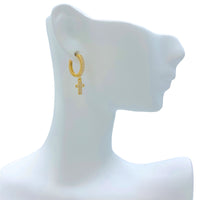 Cubic Zirconia Cross Huggie Earrings in Silver or Gold (0.21x0.89in)