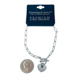 Cubic Zirconia Puffy Heart Toggle Bracelet in Silver or Gold (7.5in)(1.4x0.9in)