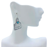 Blessed or Faith Cow Tag Turquoise Bead Fishook Dangle Earrings (0.86x1.3in)