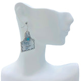 Blessed or Faith Cow Tag Turquoise Bead Fishook Dangle Earrings (0.86x1.3in)