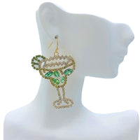 Margarita Cocktail Rhinestone Dangle Earrings (1.5x2.5in)