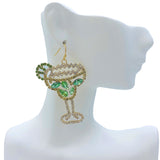 Margarita Cocktail Rhinestone Dangle Earrings (1.5x2.5in)