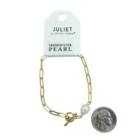 Freshwater Pearl Paperclip Chain Toggle Bracelet (7.5in)