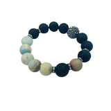 12mm Lava Stone Natural Bead Black Nickel Plated Stretch Bracelet - 5 Colors Available