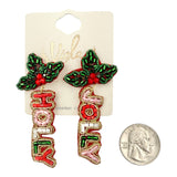 Holly Jolly Christmas Themed Beaded Earrings (1.25x2.25in)