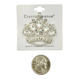 Silver Plated Rhinestone Pear Shape Crown Brooch Pin (1.75x1.75in)