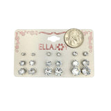 Silver Plated Cubic Zirconia 3-10mm Stud Earrings 9 Pair Card (3-11mm)