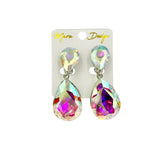 Clip On 2 Tier Teardrop Crystal Dangle Earrings - 6 Colors (0.75x2in)