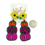 3 Tiered Pumpkin Sunflower Seed Bead Earrings (1.2x3.2in)