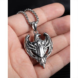 Stainless Steel American Eagle Shield Necklace, 24 inch (1.25x2.0in)