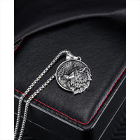Stainless Steel Nordic Celtic Wolf Round Pendant 24 inch Necklace (1.25x1.75in)