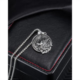 Stainless Steel Nordic Celtic Wolf Round Pendant 24 inch Necklace (1.25x1.75in)