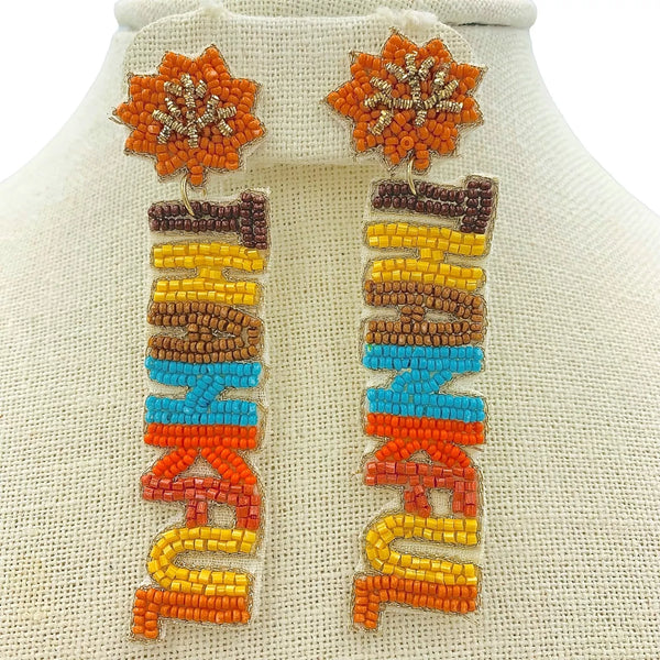Thankful Thanksgiving Themed Beaded Earrings (0.75x3.25in)