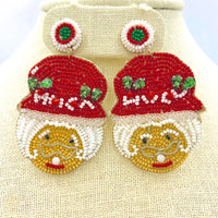 Mrs. Santa Claus Seed Bead Earrings (1.5x2.5 inches)