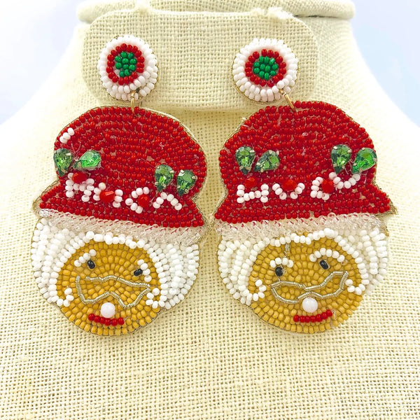 Mrs. Santa Claus Seed Bead Earrings (1.5x2.5 inches)