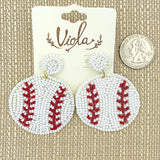 Baseball Seed Bead Earrings (1.75x2.25in)