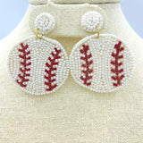 Baseball Seed Bead Earrings (1.75x2.25in)