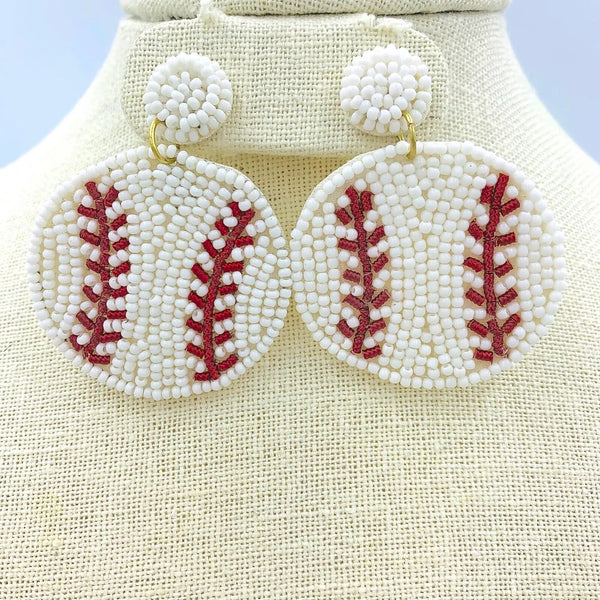 Baseball Seed Bead Earrings (1.75x2.25in)