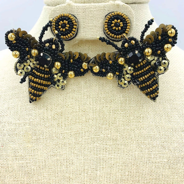 Queen Bee Seed Bead Earrings (2x2in)