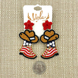 USA American Themed Cowboy Hat Beaded Earrings (1.5x2.75in)