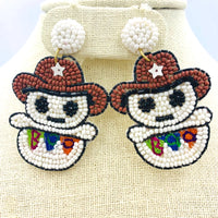 Cowboy Ghost Boo Beaded Dangle Earrings (1.5x2.5in)