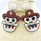 Cowboy Ghost Boo Beaded Dangle Earrings (1.5x2.5in)