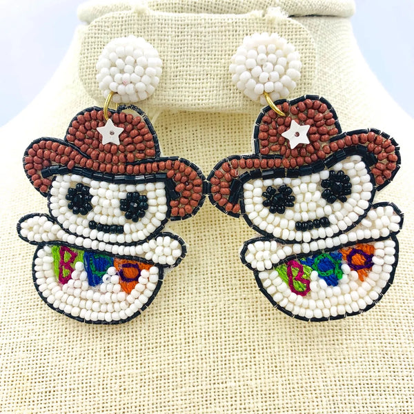 Cowboy Ghost Boo Beaded Dangle Earrings (1.5x2.5in)